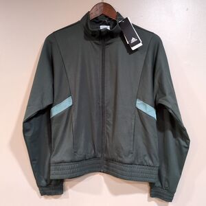 Adidas Zoe Saldana Legacy Track Jacket Olive Green Full Zip Pocket Gym Womens XS